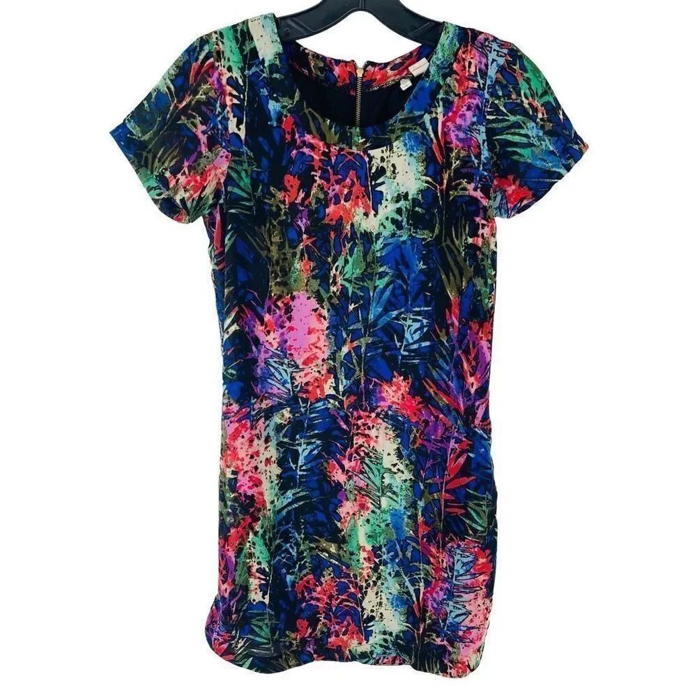Japna Women's Shift Dress Forest Jungle palms Pattern Blouson Mini Multicolor Si